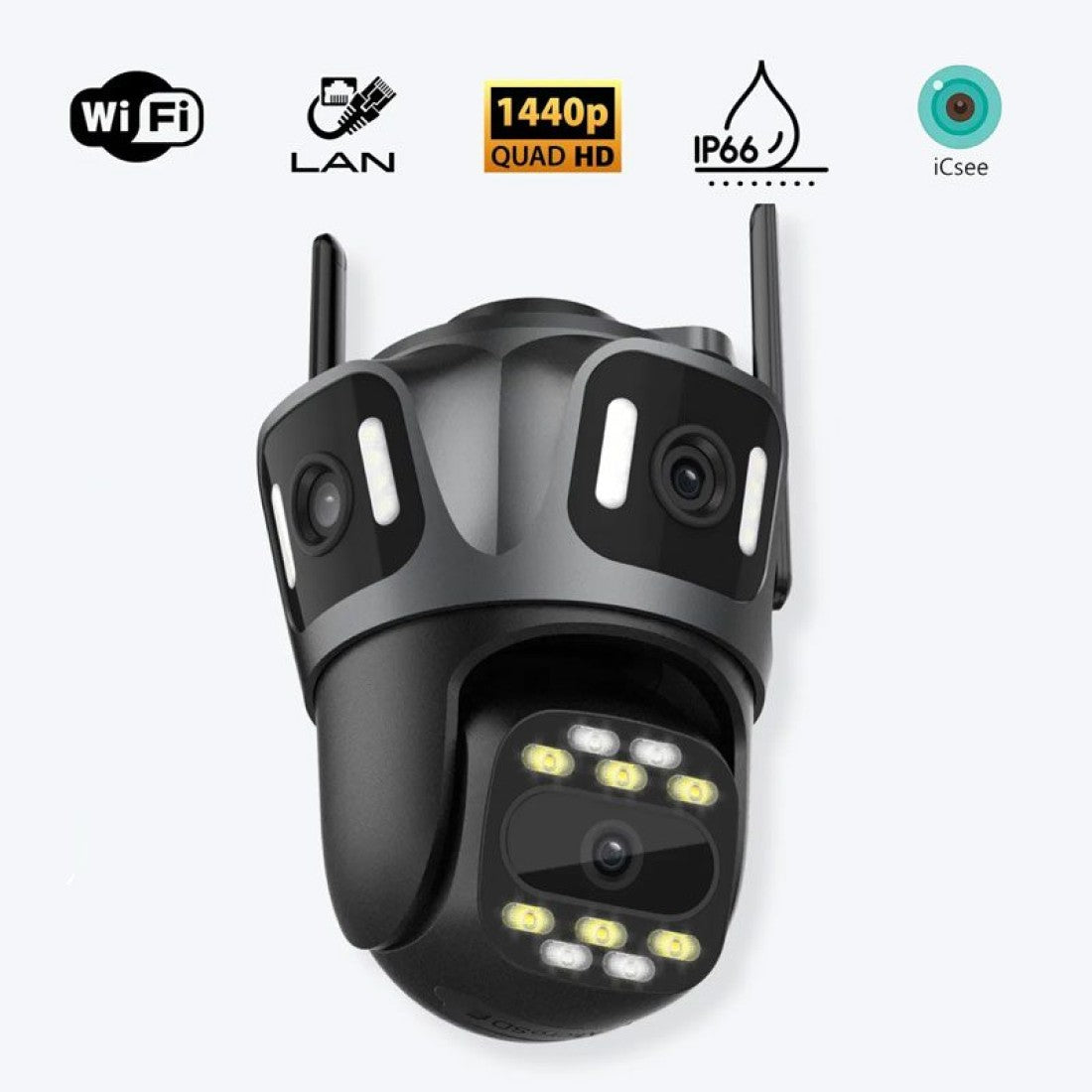 WiFi камера с три обектива - 3MP + 3MP + 6MP, графит, iCSee