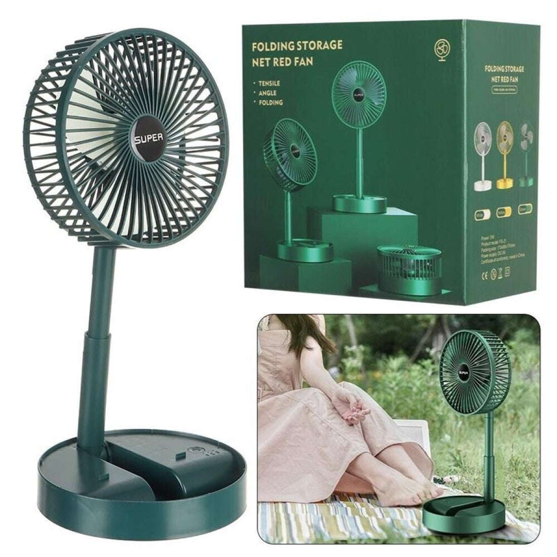 Преносим сгъваем настолен вентилатор - USB, акумулаторна батерия