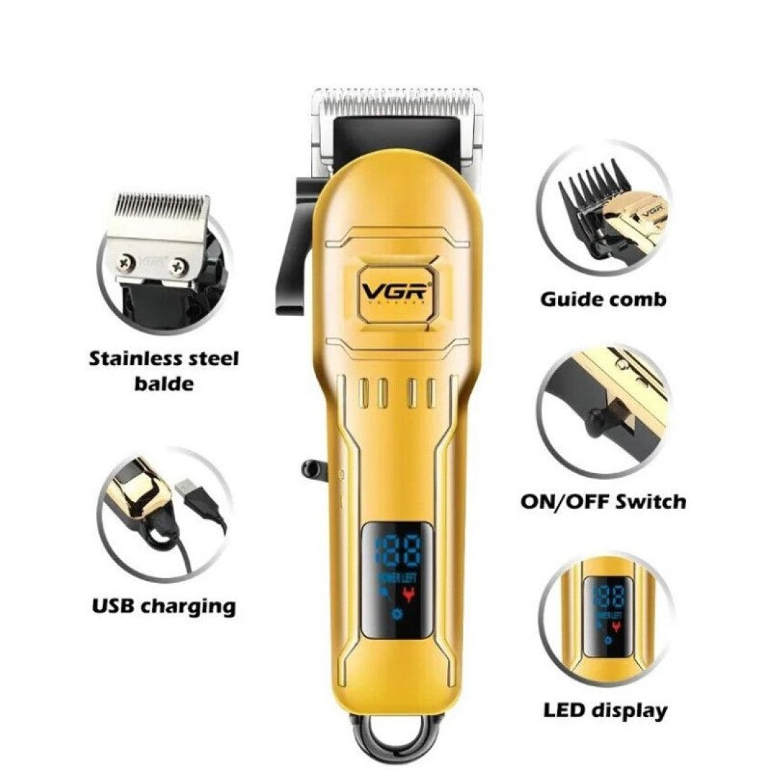 Професионален тример VGR V-268 USB, 10W, златист